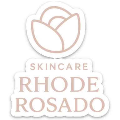logo for SKINCARE ROSADO RHODE, gentle, pastel pink palette, abstract rose or petal motif, clean, upscale, beauty brand sticker