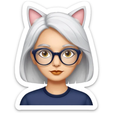 seema anand white hair with cat eyed specs sticker