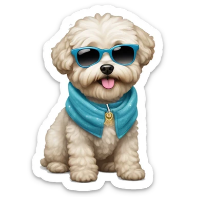 maltipoo dog with sunglasses and wearing new year clothes sticker