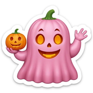 pastel pink ghost with orange pumpkin kawaii style sticker