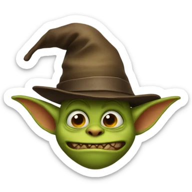 Goblin wearing hat and his eyes are hidden under the hat sticker