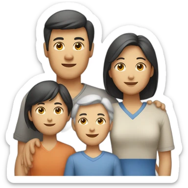 family of 5 asian father, white mother, 2 boys and 1 girl. sticker