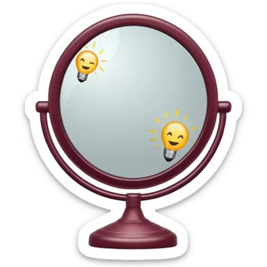 Minimalist emoji-style sticker of a vanity mirror with dim bulbs and cracked glass, words “Am I real yet?” smeared in dusty lipstick tone


 sticker