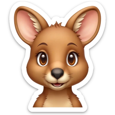 Cinematic Realistic Cute Kangaroo Portrait Emoji, Head tilted playfully and inquisitively, featuring a compact, agile build with soft, warm tawny fur and a characteristically endearing face with bright, curious eyes and perky ears, rendered with lifelike detail and natural highlights, high shine, affectionate and spirited, styled with a touch of outback whimsy, soft glowing outline, capturing the essence of a mischievous yet lovable kangaroo that seems poised to hop playfully into your arms! sticker