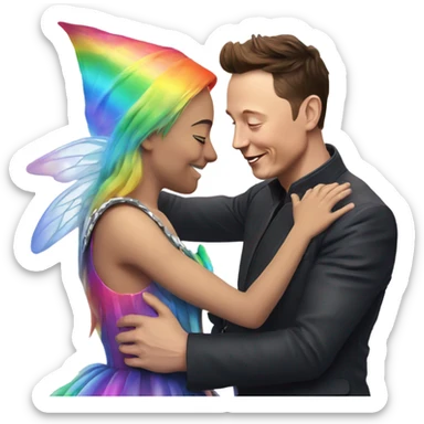 Elon musk hugging a rainbow fairy prince man sticker