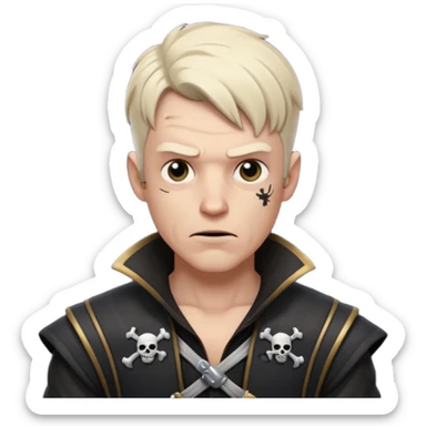 animated emoji for a player called prophet of doom I Dont Know shruging emote needs to be white male space pirate themed and dark aesthetic  sticker