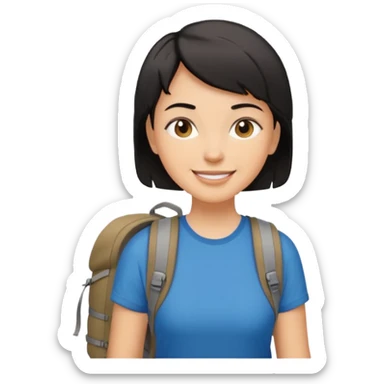 a white woman who has black short hair hiking  sticker
