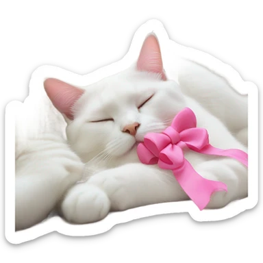 wite cat with a pink bow sleeping sticker