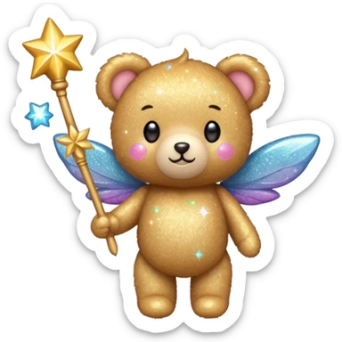 Fairy glitter teddy with wand  sticker