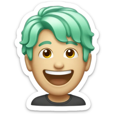 person laughing with a mint hair sticker