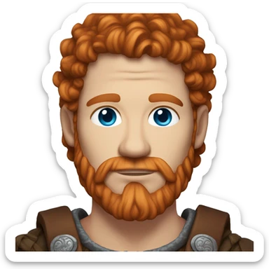 35 year old viking, male, curly red hair, blue eyes, pale sticker