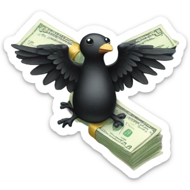a bundle of money with black wings sticker