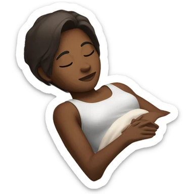 Dark brown skin with dark straight shoulder length brown hair and brown eyes sleeping on a big bed sticker