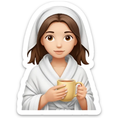 girl hair wrapped in towel holding tea with hands sticker