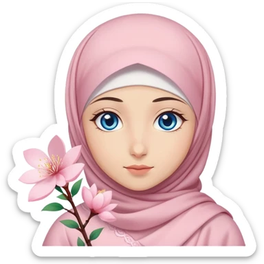 Turkish beautiful finish Konya girl blue eyes with hijab islamic dress and had on her hand sakura sticker