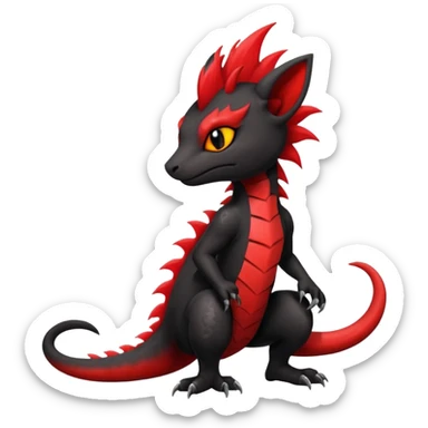 Shiny cool badass Fiery gothic evil black and red salandit-Liten-torracat with a red Mohawk  sticker