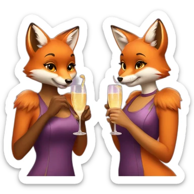 two fox girls drink champagne sticker