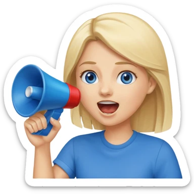  blue eyes blonde girl yelling into megaphone smiling sticker