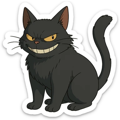ghibli style baddie cat with mischievous expression sticker