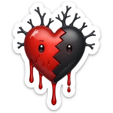 BLACK BROKEN HEART, LITTLE DARK RED BLOOD, DRIPS FROM THE BROKEN CRACK. sticker