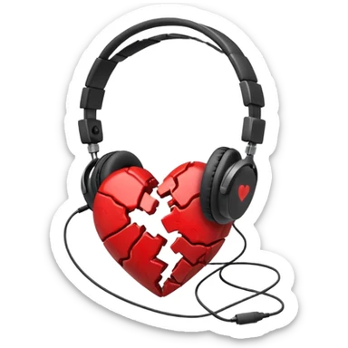 A broken red heart with wired headphones around it sticker