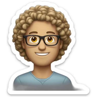 white man with curly hair and big glasses sticker