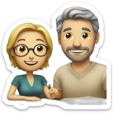 Lady write poem and very happy with his husband sticker