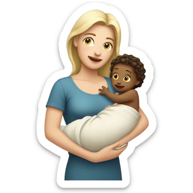 A white mother holding her bab sticker