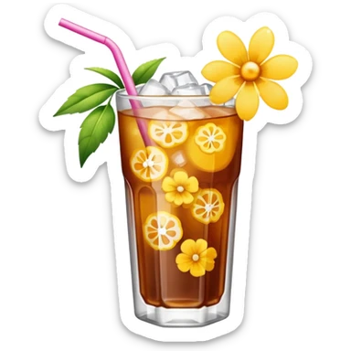 iced aesthetic drink with flower decor sticker