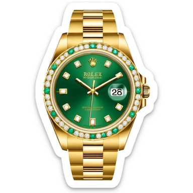 Gold Rolex watch with Diamond and Green dial high quality realistic detailed  sticker