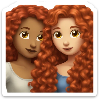 dyed red head girl kissing a girl with long brown curly hair sticker