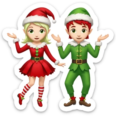 dancing male and female Christmas elves  sticker