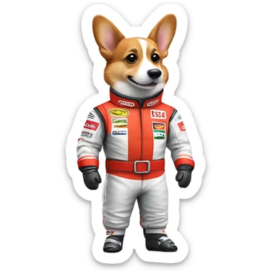 corgi dressed up as an F1 driver sticker