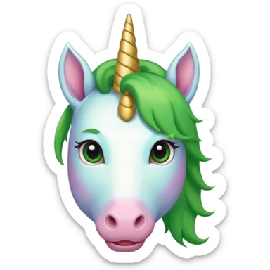 unicorn face cute and green haired and bearded wearing hat sticker