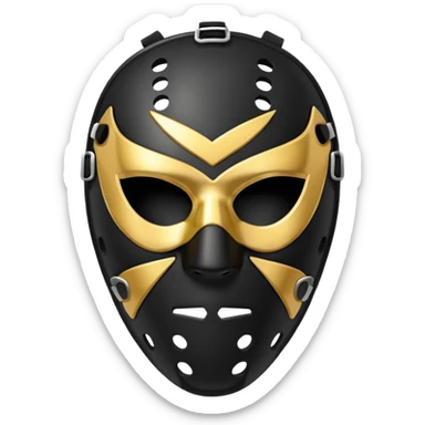 Black hockey mask with a gold V on it sticker