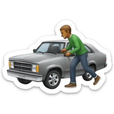 A man pulling big car sticker