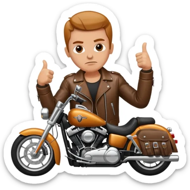 Biker on Harley motorcycle with his thumbs down sticker