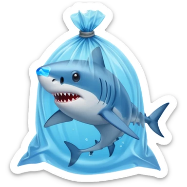 shark stuck in plastic waste bag sticker