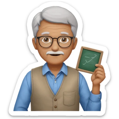 Male Teacher – older man, vest over shirt, glasses, chalk in one hand. sticker