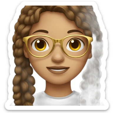 girl with brown hair and brown eyes wearing gold glasses  sticker