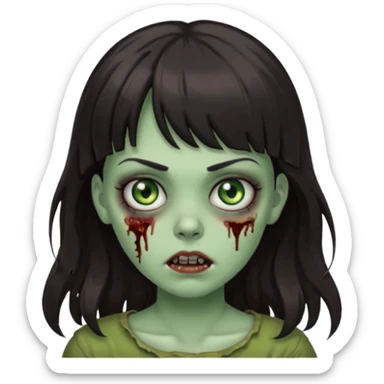 Zombie girl, with bangs above her eyebrows, her dark hair, thin eyebrows. Long hair and Wavy sticker