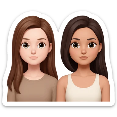 ein mädchen lange braune glatte Haare hellere Haut, ein Mädchen dunkelbraune glatte Haare, etwas dünklere Haut sticker