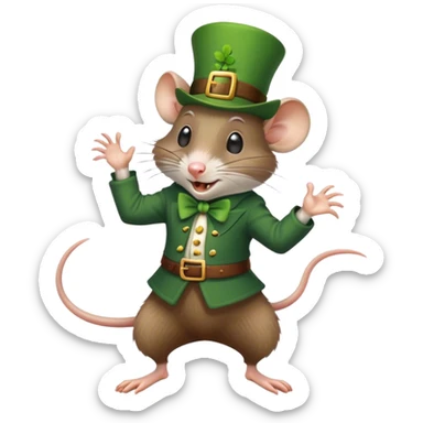Rat doing an Irish jig with leprechaun hat on sticker