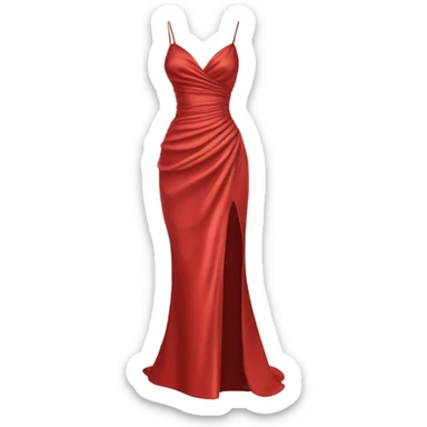 Red satin evening gown with spaghetti straps, a V-neck, ruched waist, and a high side slit. Designed as a standalone item, without a mannequin or person, similar to the 👗 emoji style. sticker