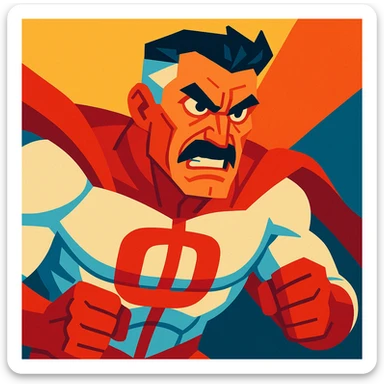 Omni Man exaggerated features, intense expression sticker