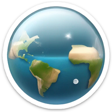 earth inside a fishbowl dome with the sun on the right side and the moon on the left side both inside the dome with islands and water surrounding them sticker
