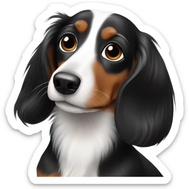 White and black long haired dachshund sticker