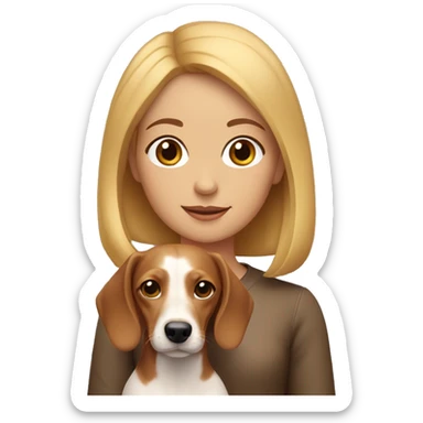 a girl with fair skin and a light-brown bob holds a dachshund sticker