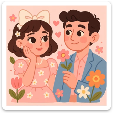 coquette style, floral patterns, soft blush tones, dainty accessories, dreamy and elegant sticker