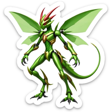  Cool Edgy Shiny Futuristic Ethereal Legendary Scizor-Scyther-Digimon-hybrid full body sticker